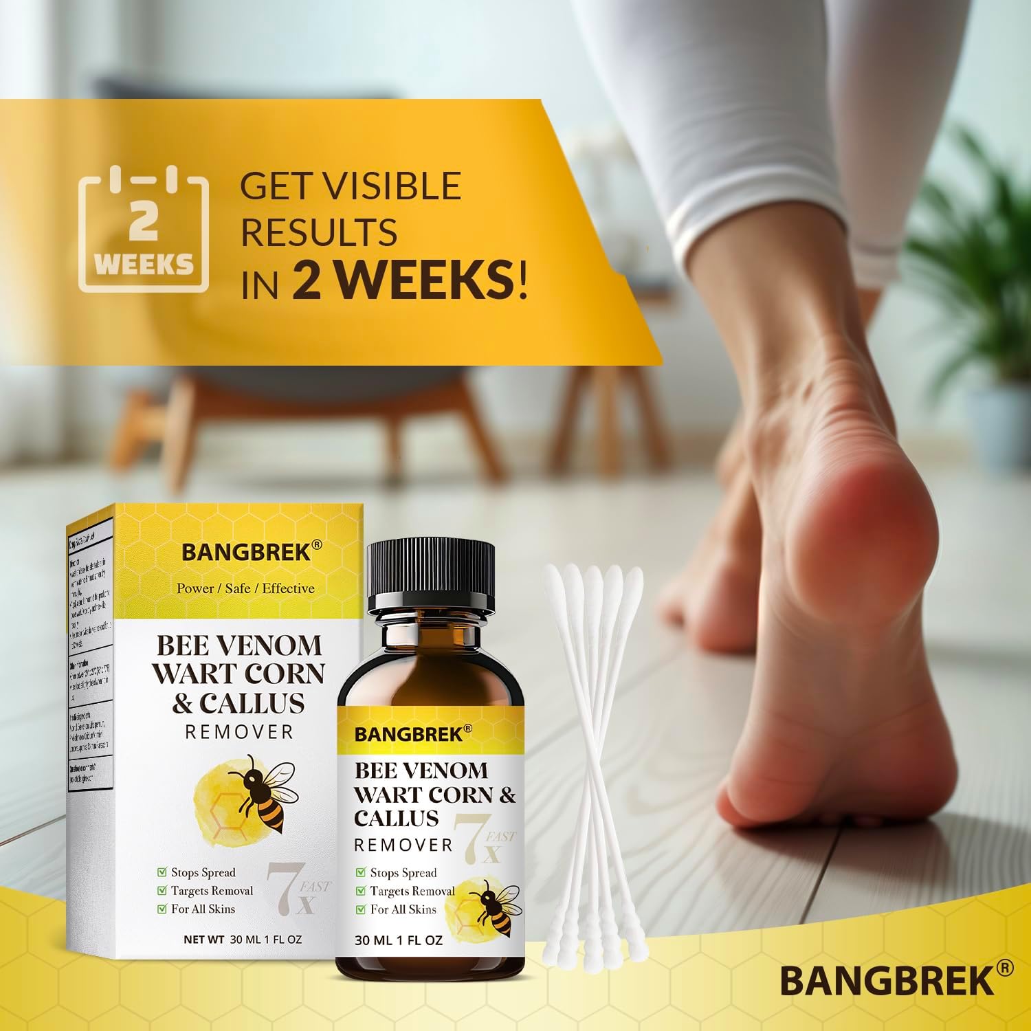 Bee Venom Wart Remover: Fast Acting Wart Remover Freeze Off for Plantar Common Flat Wart Corn Callus Removers for Toes Feet - Maximum Strength Salicylic Acid Wart Corn Callus Removers (1 FL OZ))