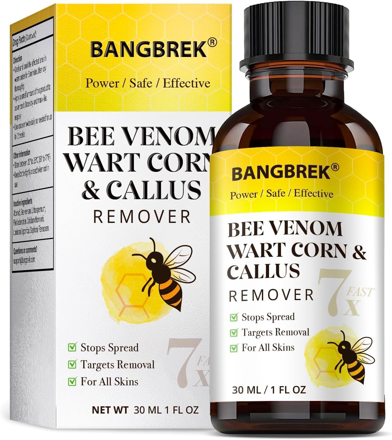Bee Venom Wart Remover: Fast Acting Wart Remover Freeze Off for Plantar Common Flat Wart Corn Callus Removers for Toes Feet - Maximum Strength Salicylic Acid Wart Corn Callus Removers (1 FL OZ))