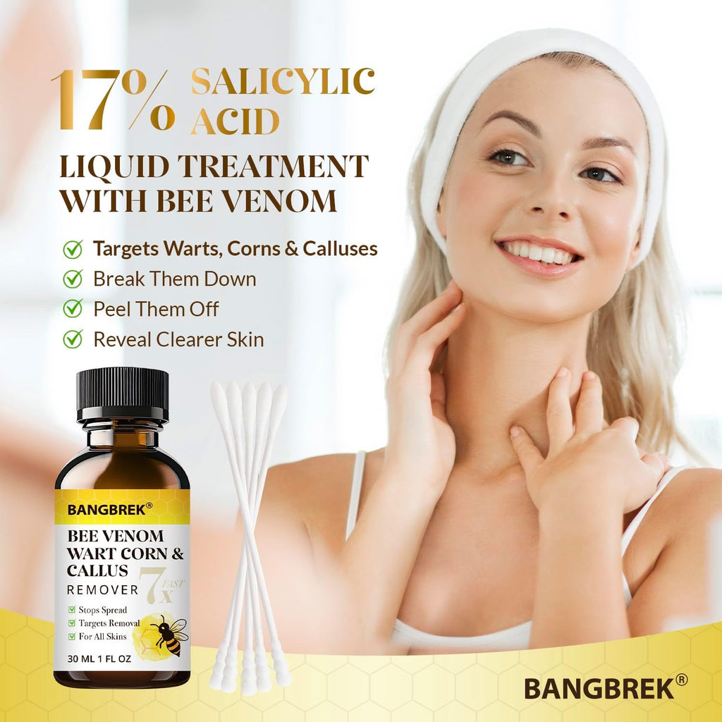 Bee Venom Wart Remover: Fast Acting Wart Remover Freeze Off for Plantar Common Flat Wart Corn Callus Removers for Toes Feet - Maximum Strength Salicylic Acid Wart Corn Callus Removers (1 FL OZ))